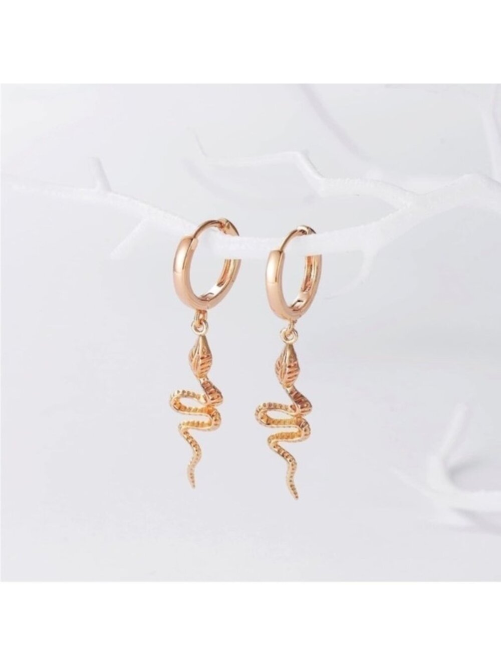 GOLD 14k Gold Plated Hoop Snake Earrings - Picture 4 of 4
